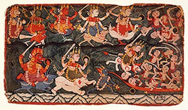 Battaglia delle aṣṭamātṛkā contro il demone Raktabija.